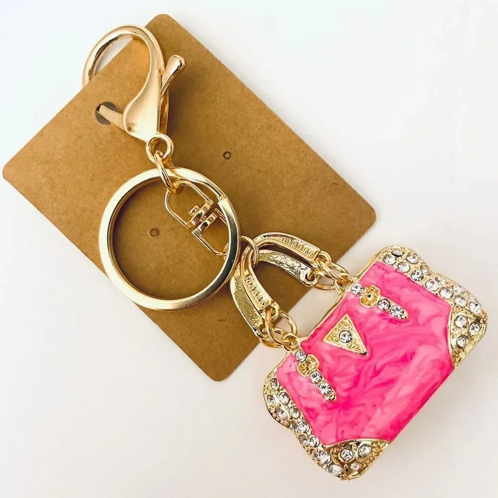 NWT Gorgeous Pink Gold Bling Metal Purse Handbag Lobster  Keyring Key holder